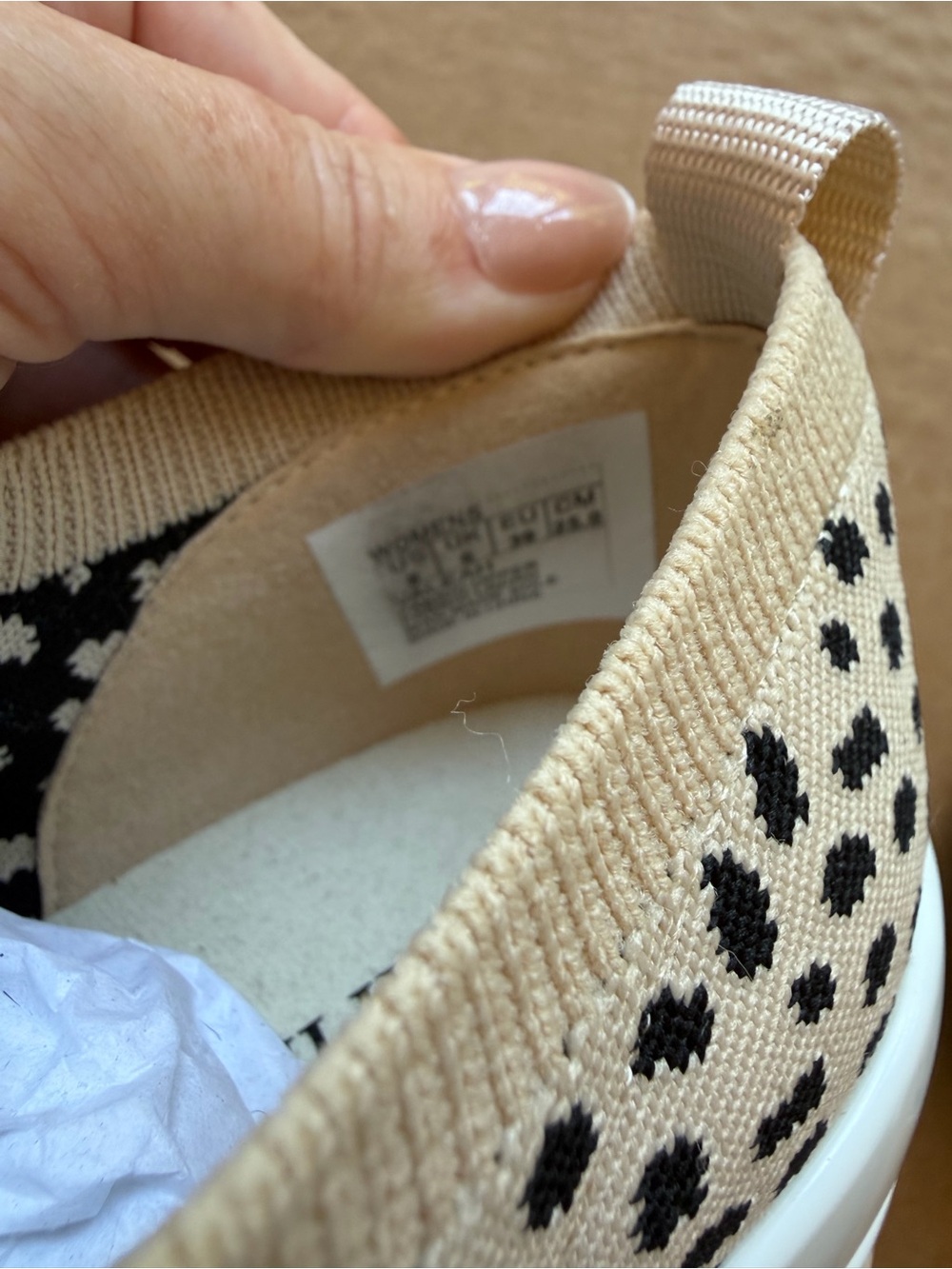 Gianni Bini Cream Slip-On Knit Wedge Sneakers with Black Spot Print - Picture 5 of 5